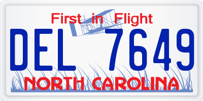 NC license plate DEL7649