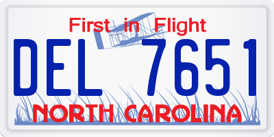 NC license plate DEL7651