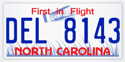 NC license plate DEL8143