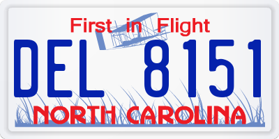 NC license plate DEL8151