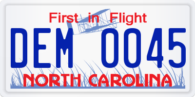 NC license plate DEM0045