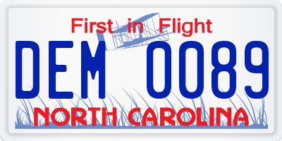 NC license plate DEM0089