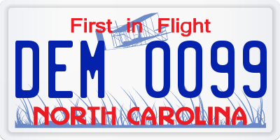 NC license plate DEM0099