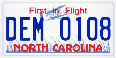 NC license plate DEM0108