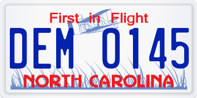 NC license plate DEM0145
