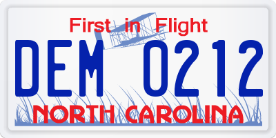 NC license plate DEM0212
