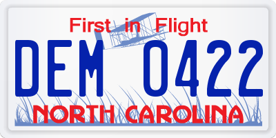 NC license plate DEM0422