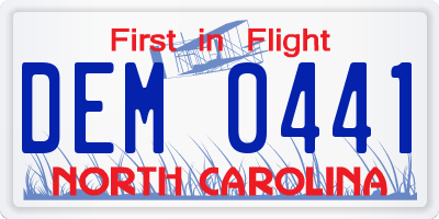 NC license plate DEM0441