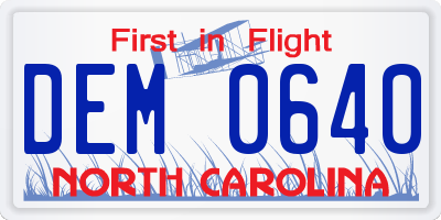NC license plate DEM0640