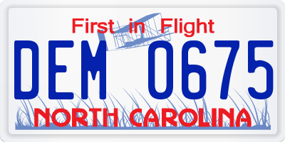 NC license plate DEM0675