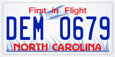 NC license plate DEM0679