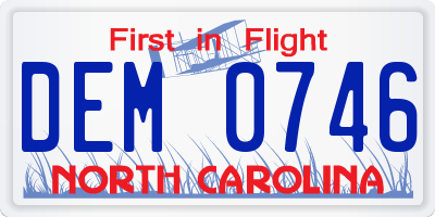 NC license plate DEM0746