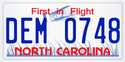NC license plate DEM0748