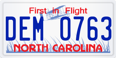 NC license plate DEM0763