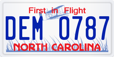 NC license plate DEM0787