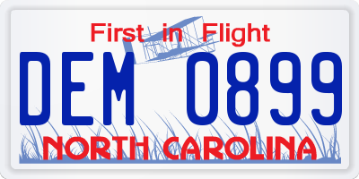NC license plate DEM0899