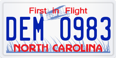 NC license plate DEM0983
