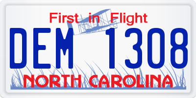 NC license plate DEM1308