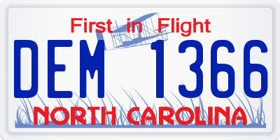 NC license plate DEM1366
