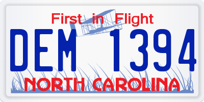 NC license plate DEM1394