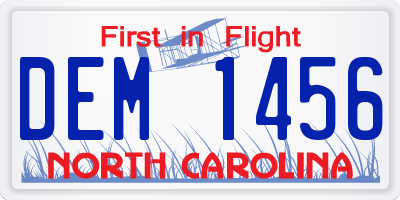 NC license plate DEM1456