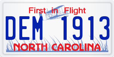 NC license plate DEM1913