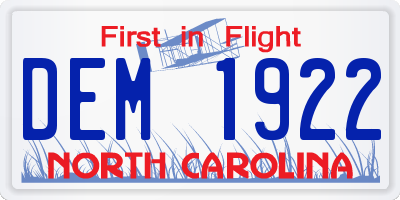NC license plate DEM1922