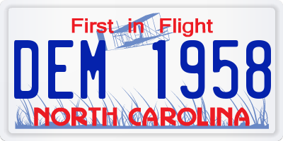 NC license plate DEM1958