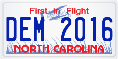 NC license plate DEM2016