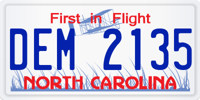NC license plate DEM2135