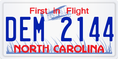 NC license plate DEM2144