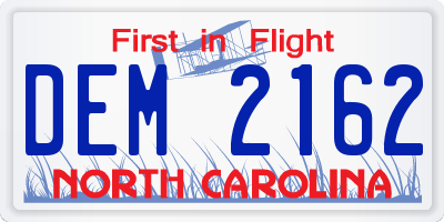 NC license plate DEM2162