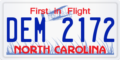 NC license plate DEM2172