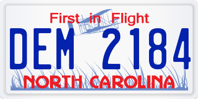 NC license plate DEM2184