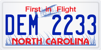 NC license plate DEM2233