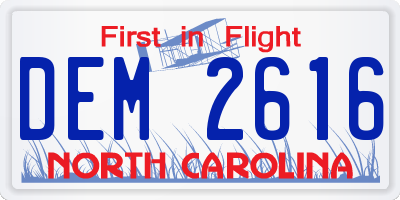 NC license plate DEM2616