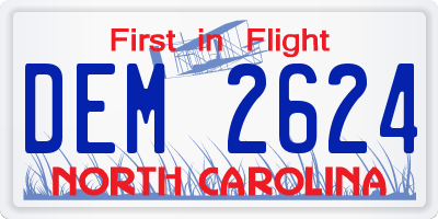 NC license plate DEM2624