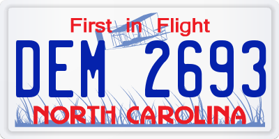 NC license plate DEM2693