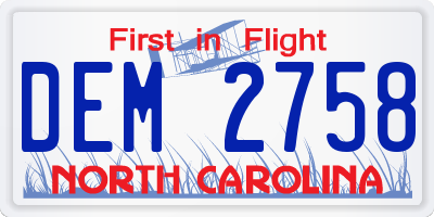 NC license plate DEM2758