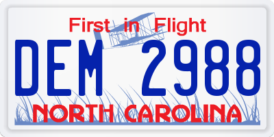 NC license plate DEM2988