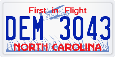 NC license plate DEM3043