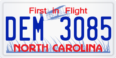 NC license plate DEM3085
