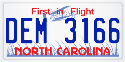 NC license plate DEM3166