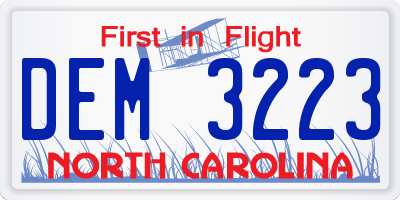NC license plate DEM3223