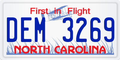 NC license plate DEM3269