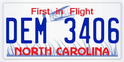 NC license plate DEM3406