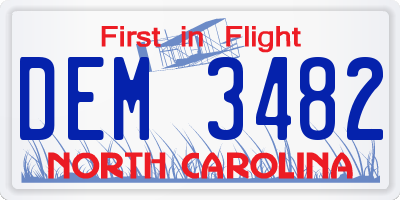 NC license plate DEM3482