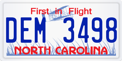 NC license plate DEM3498