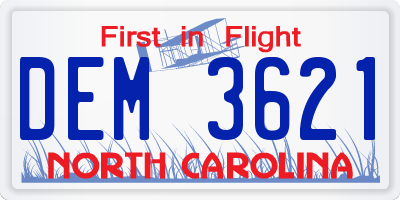 NC license plate DEM3621