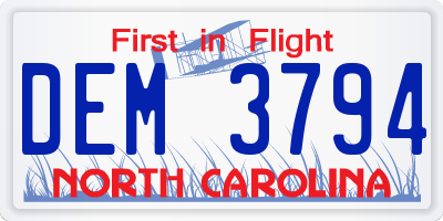 NC license plate DEM3794